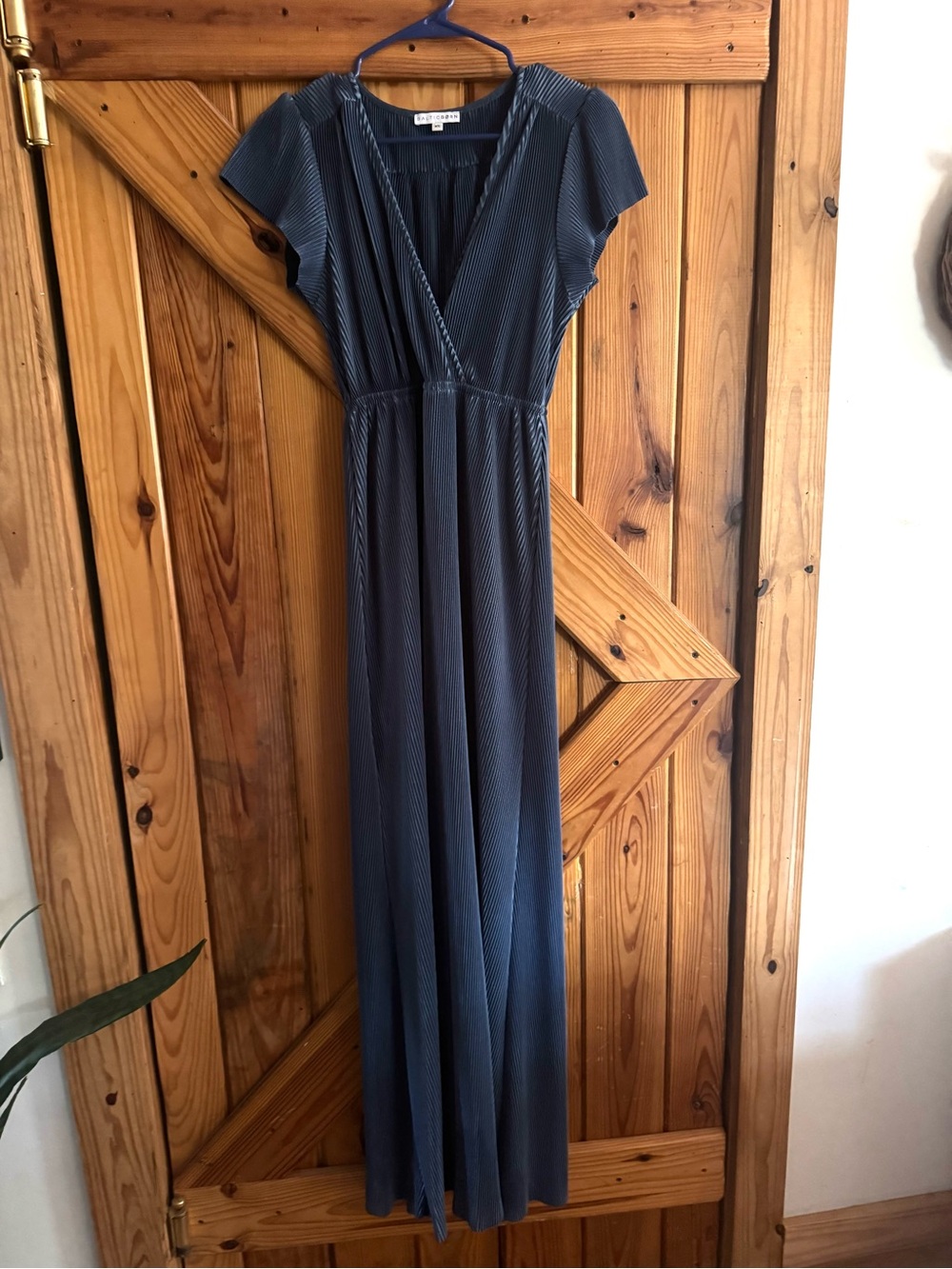 Baltic Born Pleated V-Neck Maxi Dress in Navy